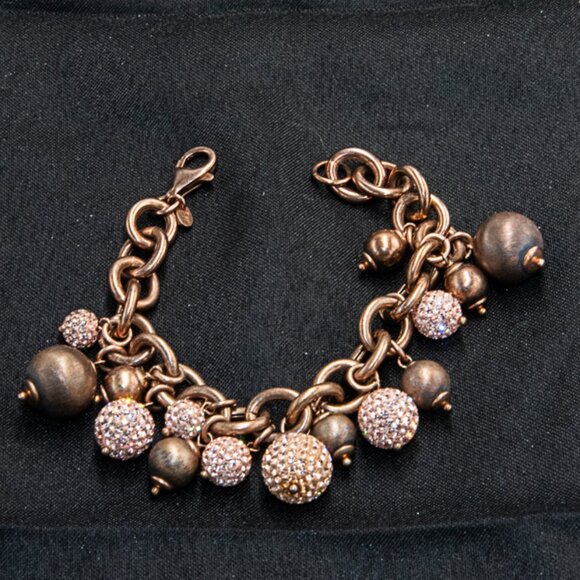 Vintage Milor of Italy Rose Gold Plated on .925 Sterling Ball Charm Bracelet - Picture 2 of 2